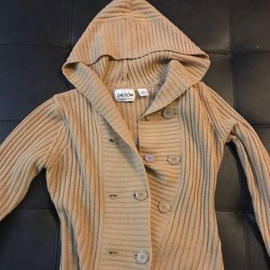 Large tan sweater (cardigan) with hood